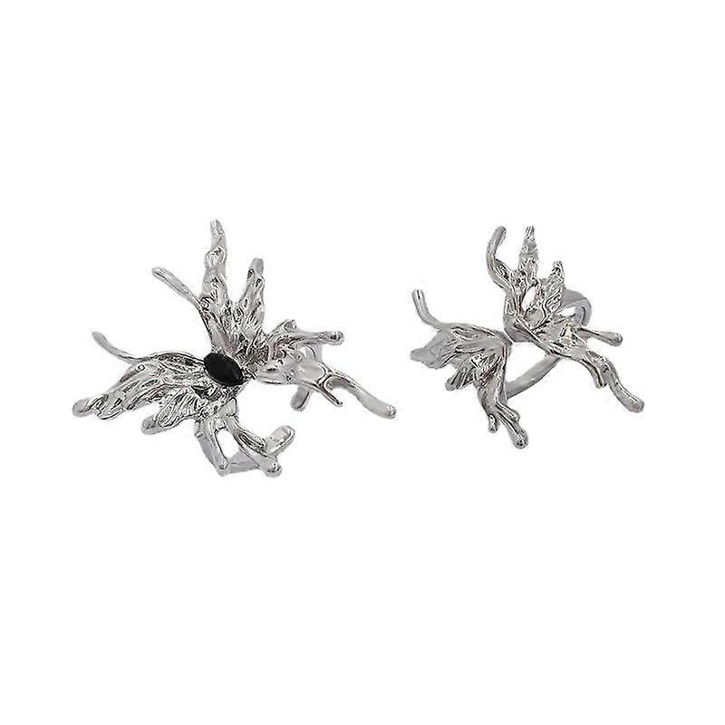 2 pieces Gothic silver metal butterfly knuckle ring half-open adjustable butterfly index finger ring