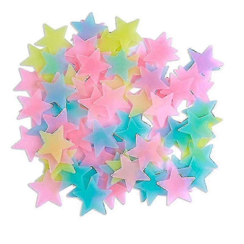 100pcs Stars Glow In The Dark Luminous Fluorescent Plastic Wall Stickers Full Colour 3cm