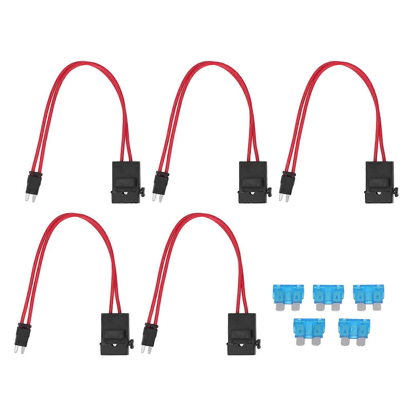 Conector de porta-fusível de carro 5 peças, mini extensão de fio resistente para veículo ATM 20A 16AWG com 5 fusíveis ACK S 10,9 mm