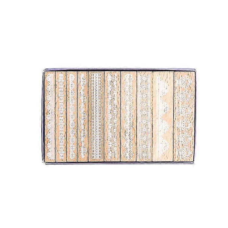 10 قطع خشبية المطاط الطباعة الطوابع خمر ختم مجموعة الدانتيل الحدود الخشبية الحبر الطوابع ختم