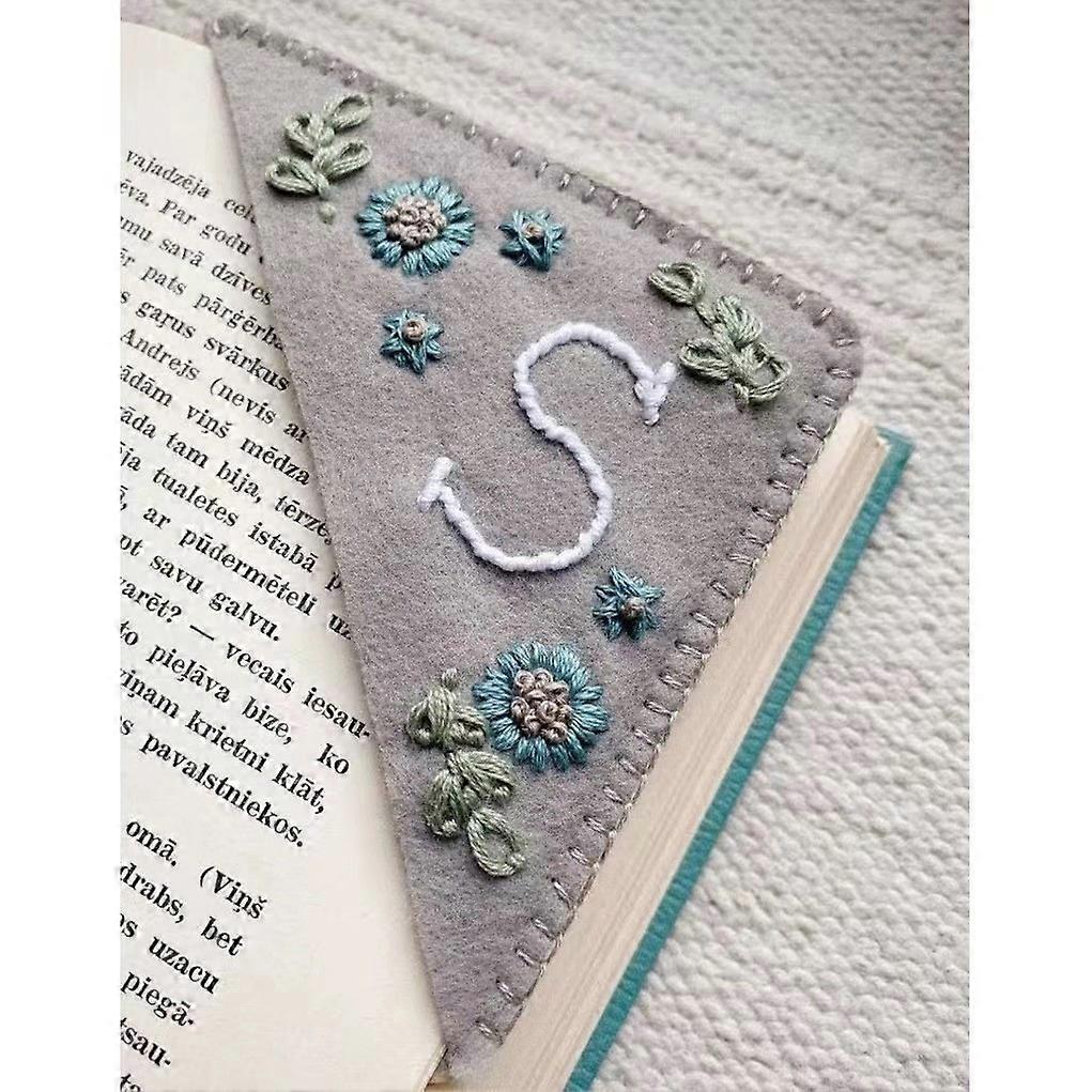 (Grey) Personalized Hand Embroidered Corner Bookmark