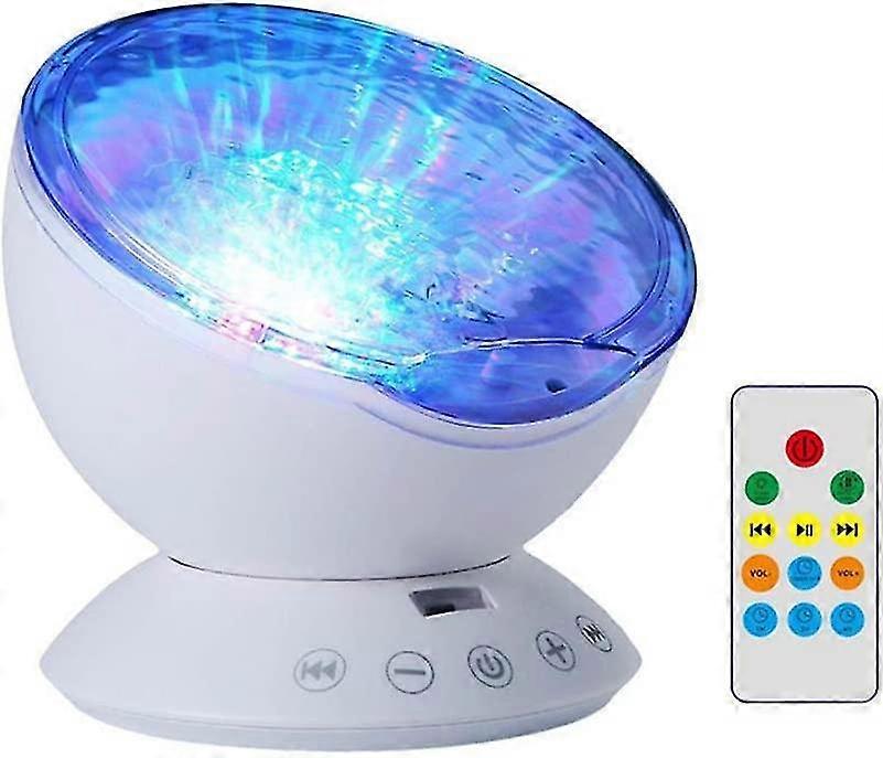 Fargefjernkontroll Ocean Wave-projektor,12 Led &7 farger nattlysprojektor