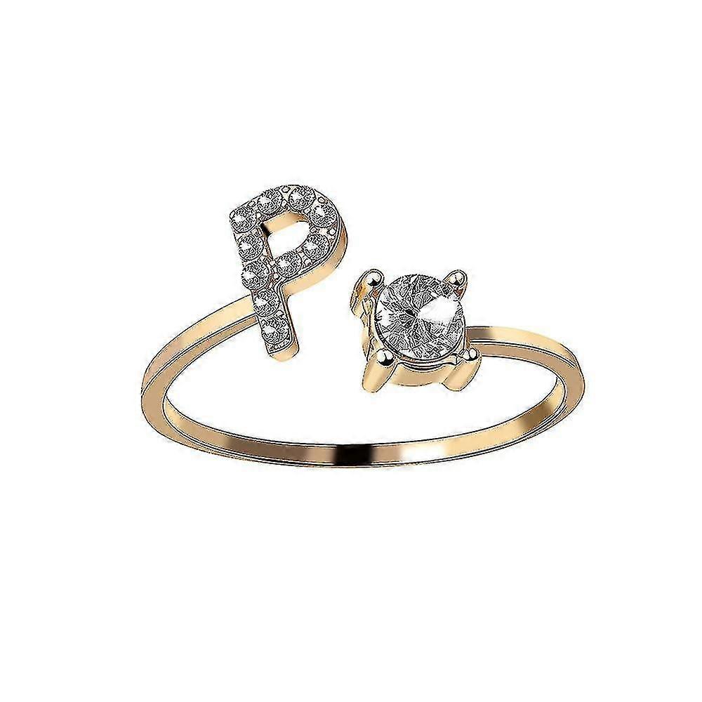 26 Letter Ring Gold Metal Adjustable Open Ring, Initial Name Letter Ring-size:p