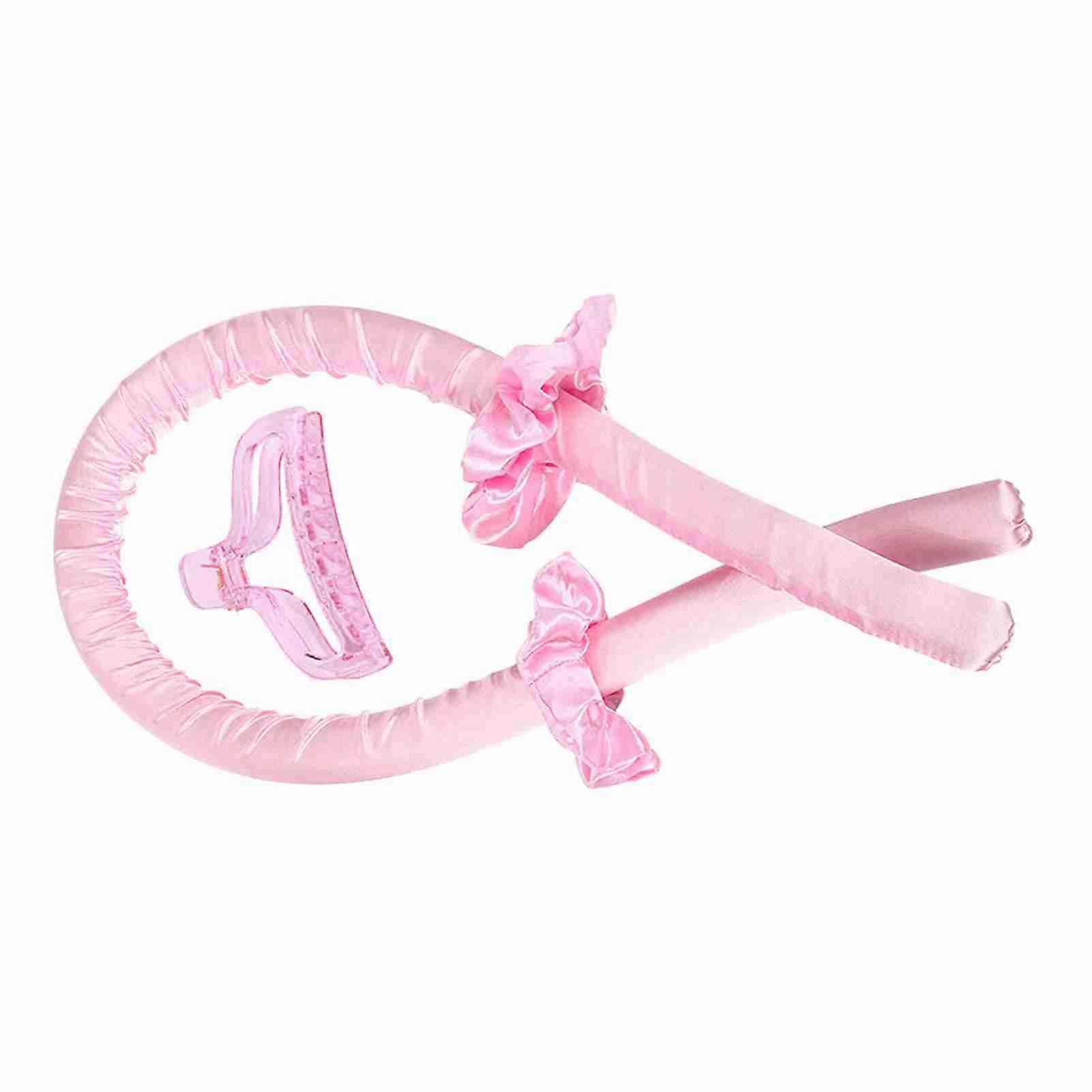 Curler Headband Clip Set Heatless Rubber Fixation Curling Hair Styling Tool for Sleeping Pink