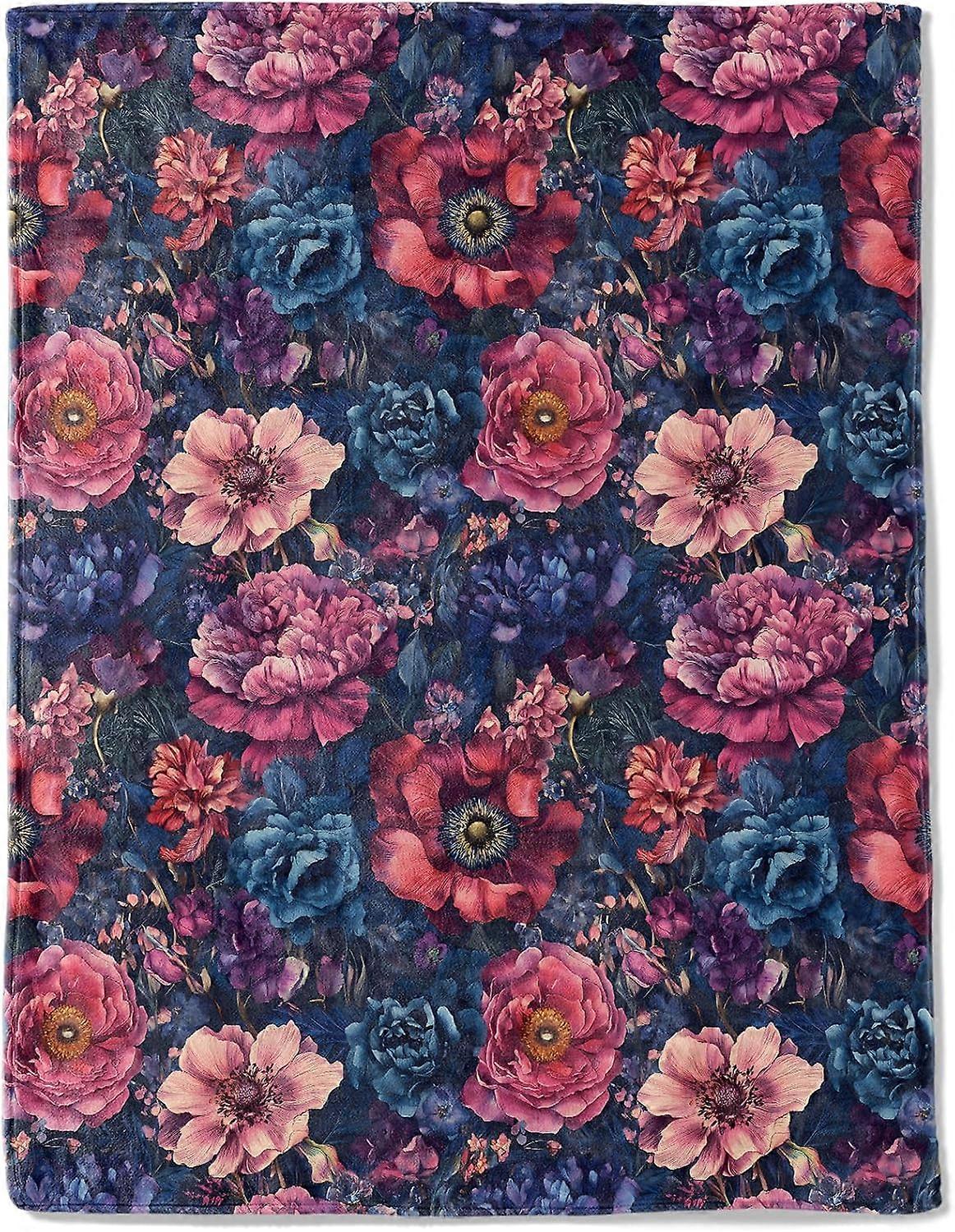 بطانية الفانيلا الزهرية القديمة - بطانيات هدايا فريدة من نوعها خفيفة الوزن لمحبي الزهور ، الأطفال ، الكبار ، النساء ، رمي الظلام الأنيق ، غرفة المنزل الحديثة