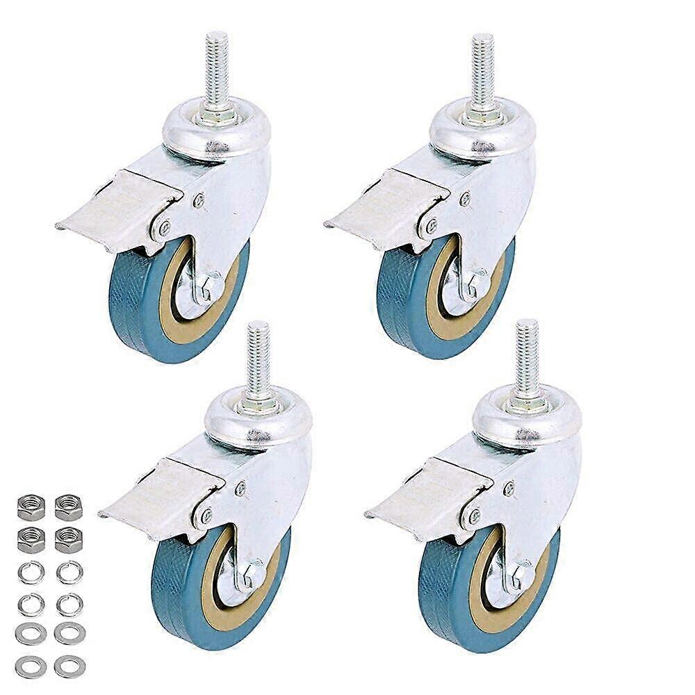 Pack, Non-Marking Polyurethane Caster Wheel Locking Swivel with Swivel and Locking Casters for Carts, Furniture, Tool Carrier (M10 Threaded Stem-3")