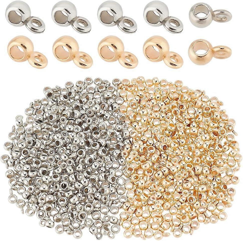 1000 Pcs Link Bail Beads Platinum and Golden Rondelle Bail Tube Beads Plastic Bail Beads with Loop Spacer Beads Connector for DIY Connecting Pendant C