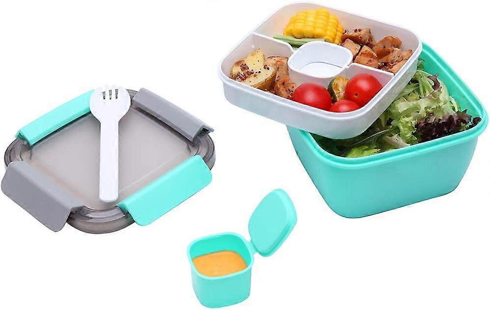 Double-layer Multi-compartment Microwaveable Student Lunch Box- Green Small 1.1L