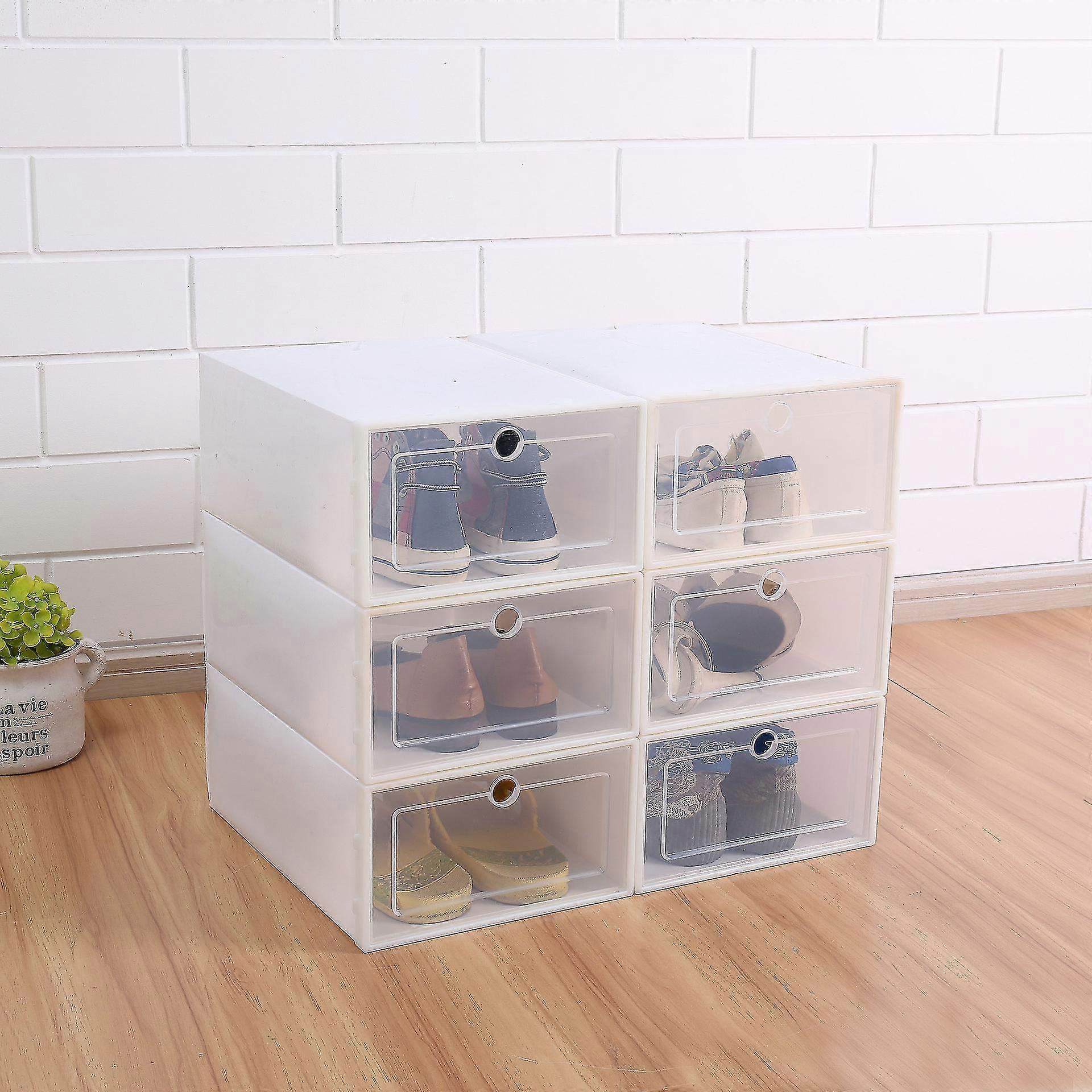 6pcs Plastic Shoe Box Stackable Foldable Shoe Organizer Drawer Storage Case With Flipping Clear Door Ladies Men