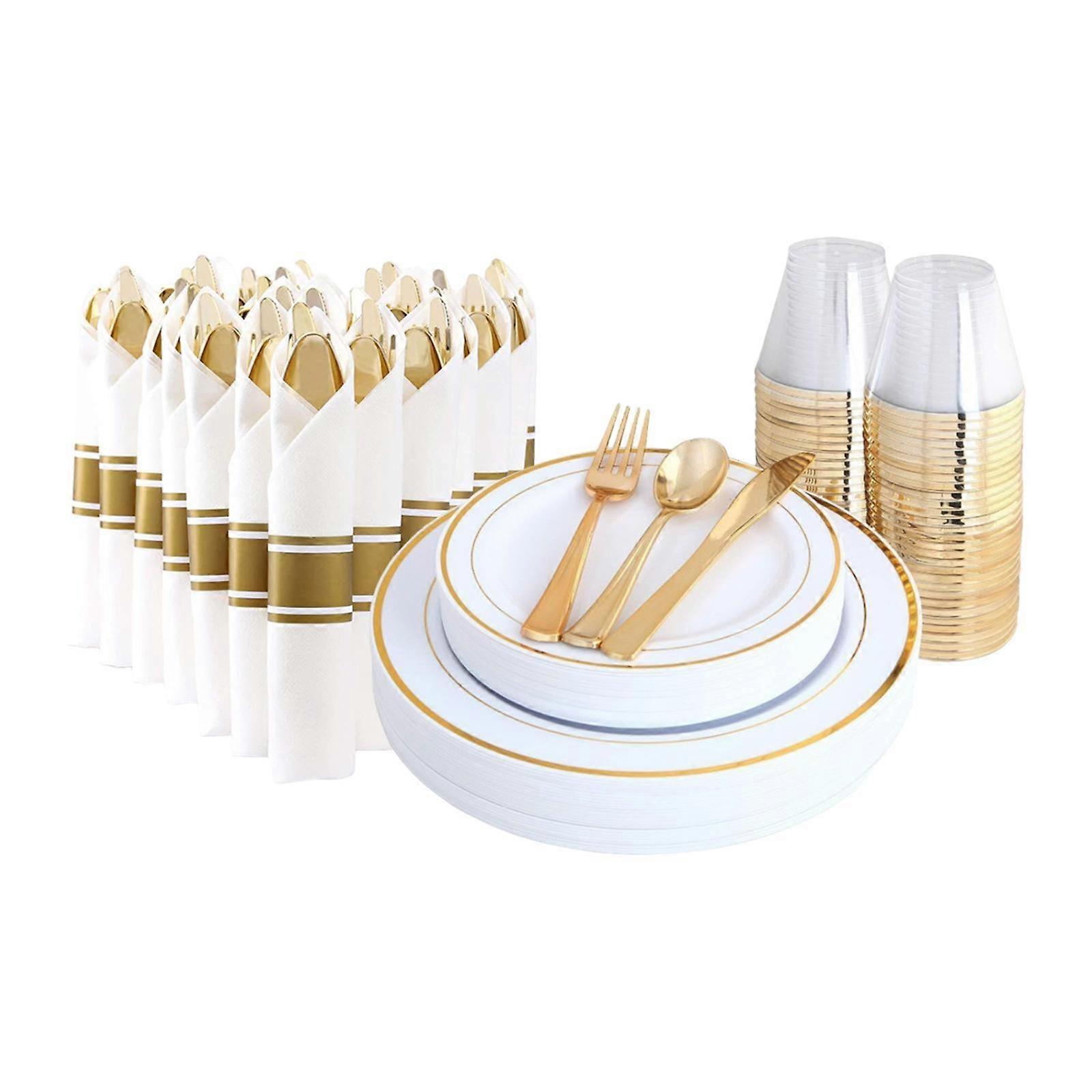 175Pcs Dinnerware Set Forks Spoon Rolled Napkins for Birthdays Party Buffets 7.4inch fork set