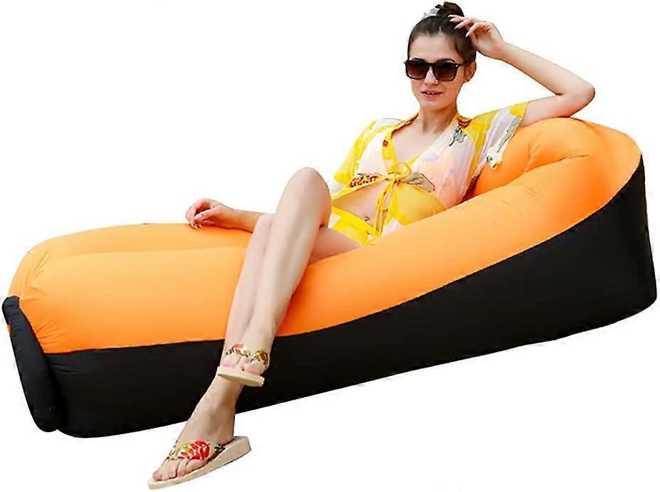 (Orange) Inflatable Hammock Sofa Portable Lightweight Waterproof with Built-in Pillow and Storage Bag for Traveling Camping Hiking Swimming Pool and B