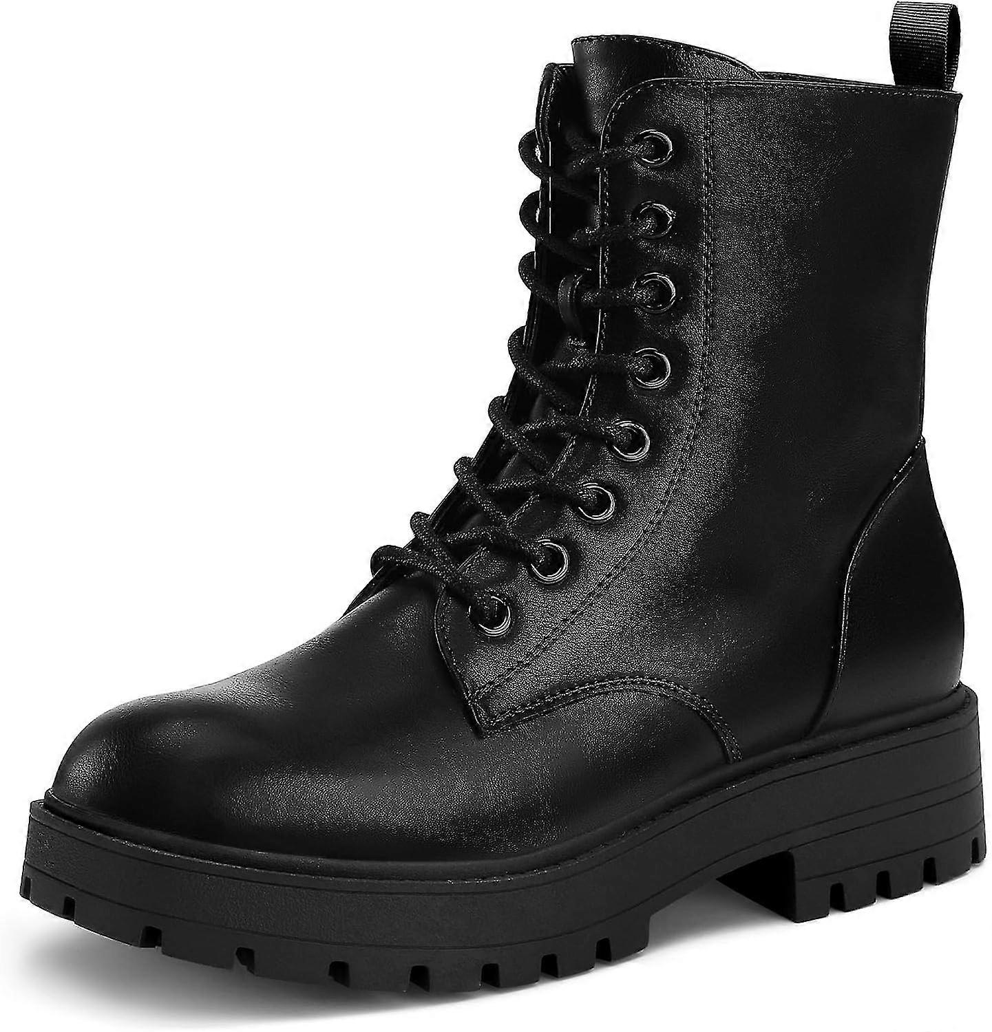 Women's Combat Boots Lace Up Ankle Booties With Lug Sole Side Zipper