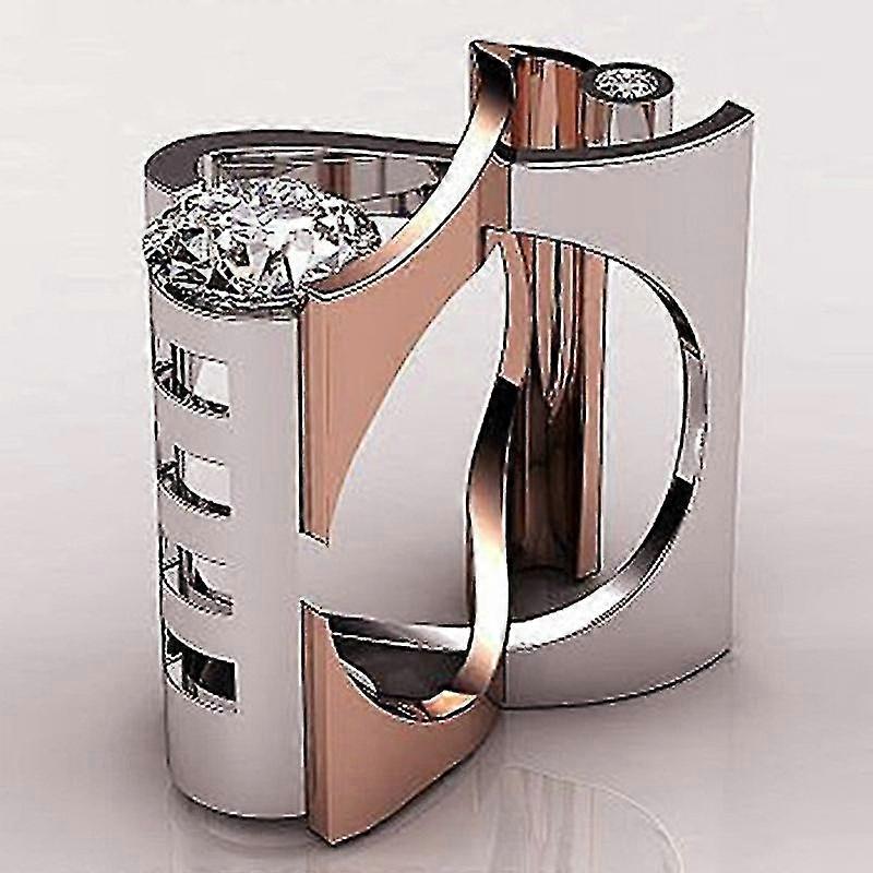 Two Tone Geometric Base Dazzling Ring - Rose Gold Two-tone Geometric Base Ring