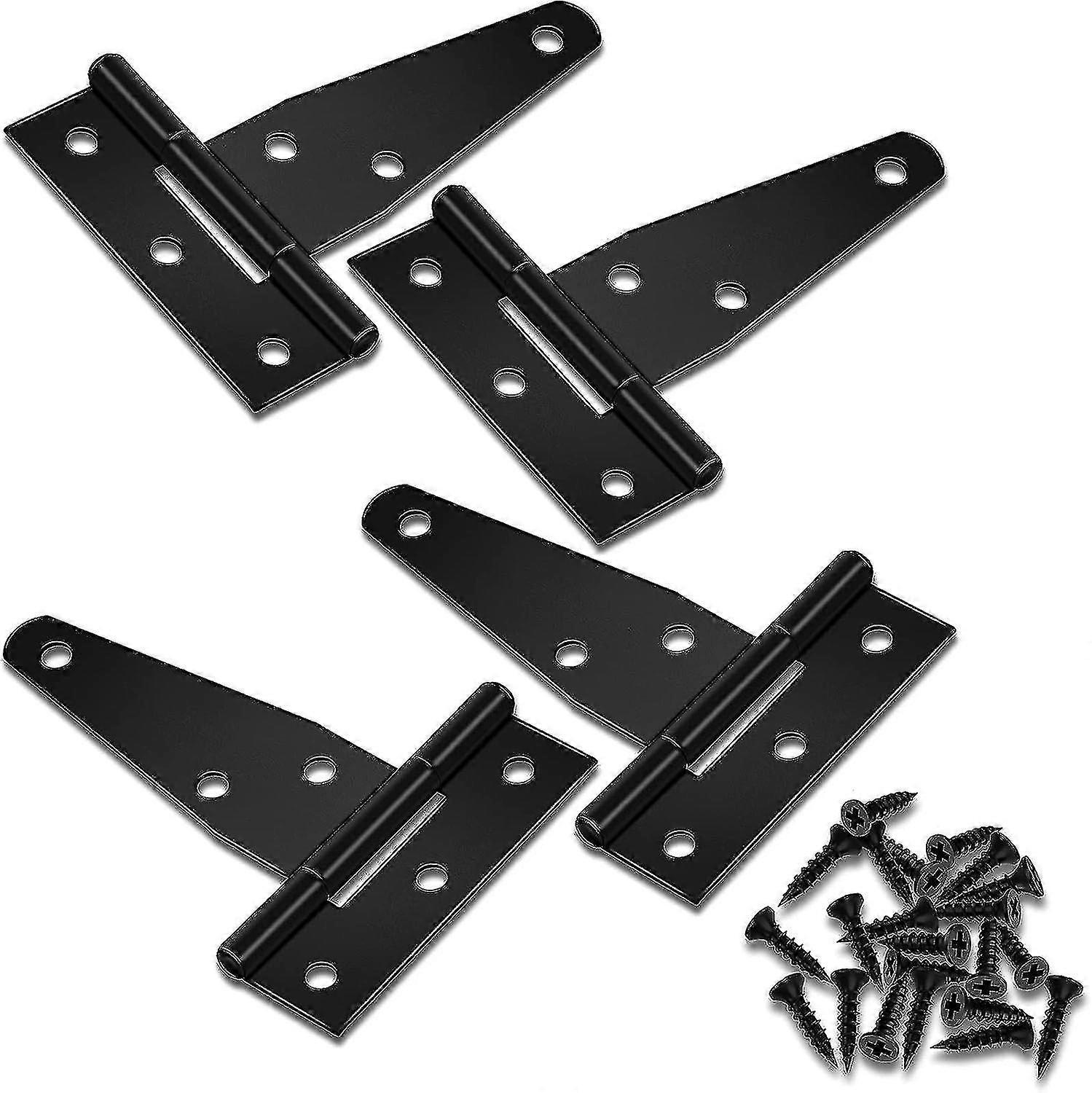 4 Piece Black T-hinge Door Shed Hinge, 3" Barn Door Hinge