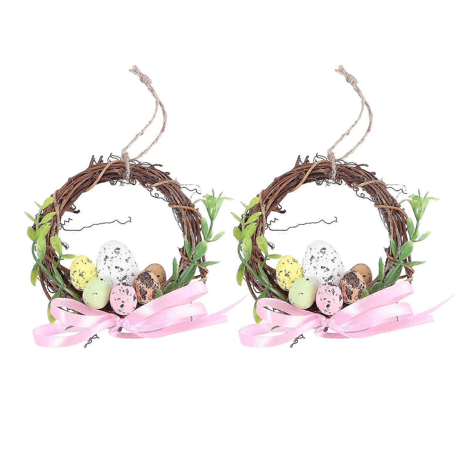 2pcs Easter Wall Hanging Garland Wreath Pendant Artificial Easter Garland-c
