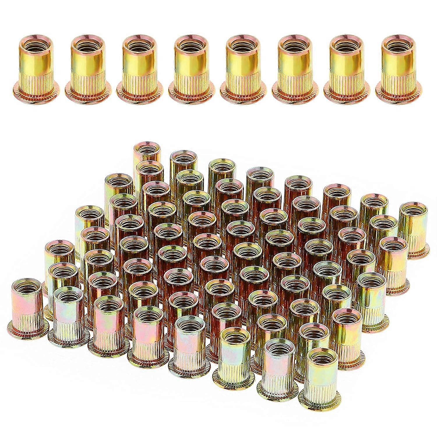 100pcs Flat Head M6 Thread Rivet Nuts, Assorted M6 Rivet Thread Inserts for Metal Plastic (12mm x 15mm)