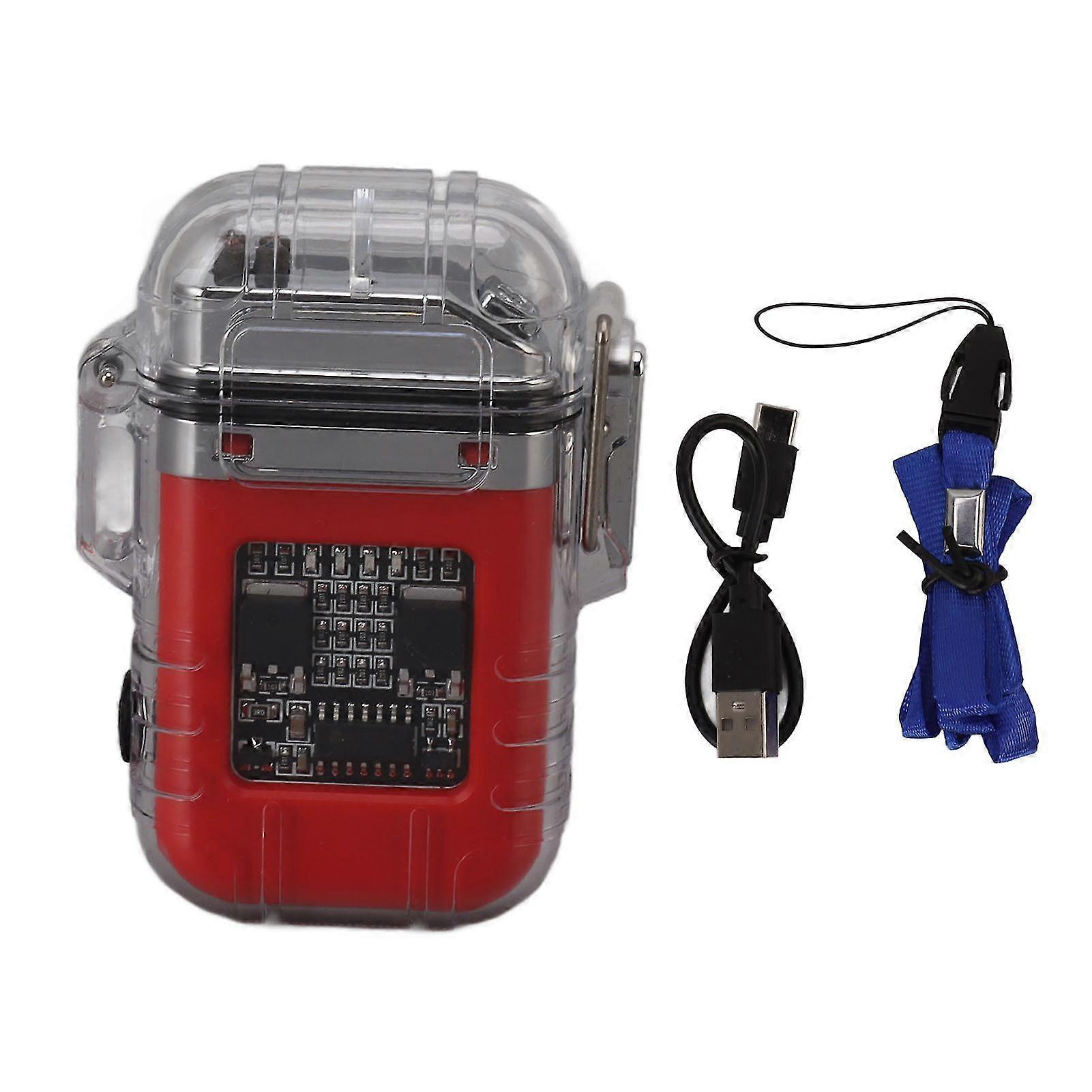 Waterproof Windproof Dual Arc Electric Lighter with Power Display - Red