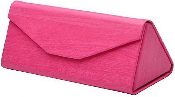 Sunglasses Case Hard Carrying Protective Case Foldable Triangle Eyeglass Case Reading Glasses Shell Pouch with Cloth,Magnet Closure(Rose Red)