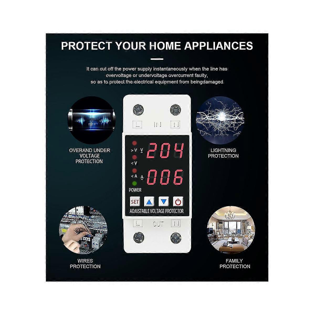 Din Rail Adjustable Over Voltage And Under Voltage Protector Dual Display Protective Device Relay(6