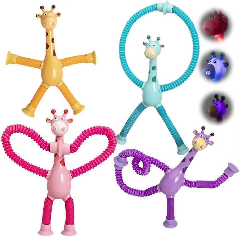 4Pcs Telescopic Suction Cup Giraffe Toy, Shape-Changing Giraffe Telescopic Tube Cartoon Puzzle Suction Cup Parent-Child Interactive Decompression Toy