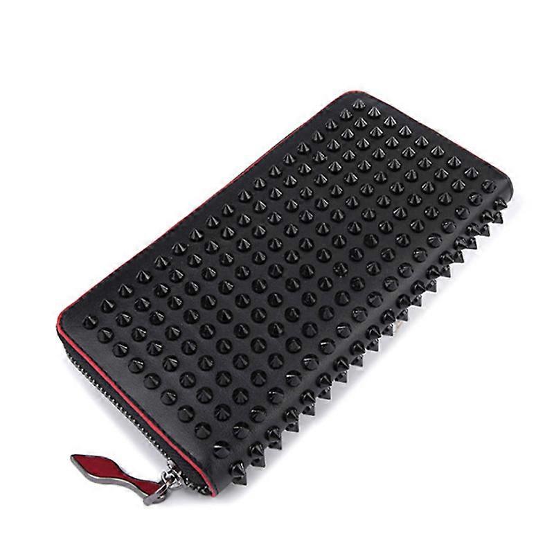Annmouler Fashion Genuine Leather Wallet Rivet Punk Style Long Purse Unisex