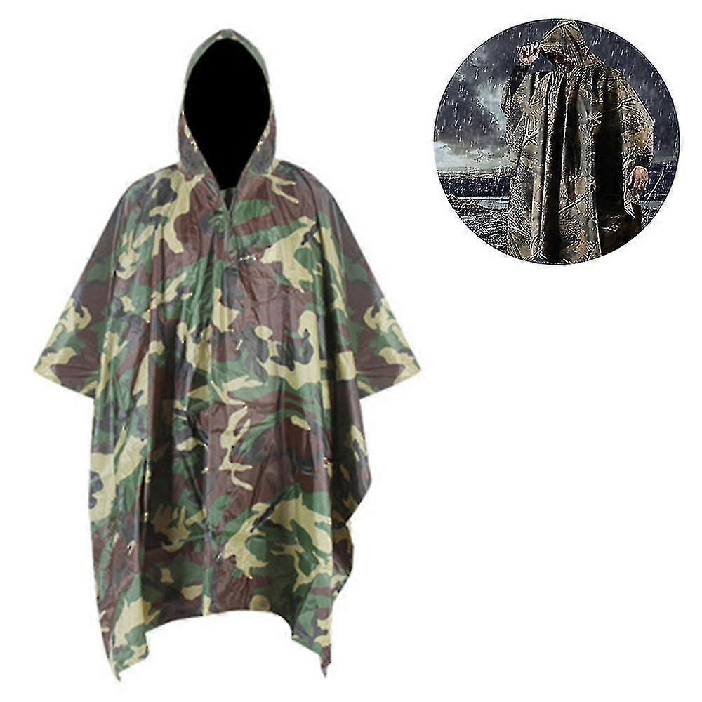 3en1 Rain Poncho Imperméable Camouflage Ripstop Rain Jacket, avec capuches