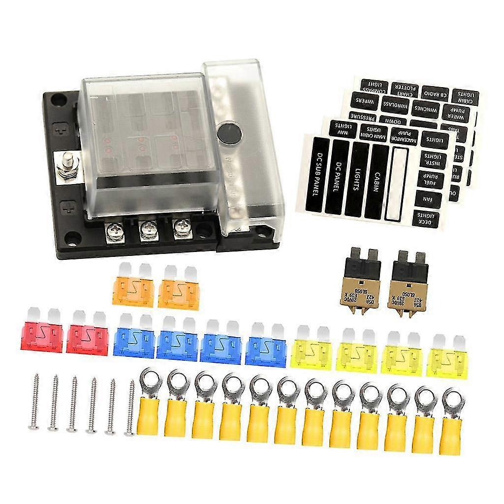 6-Way Blade Fuse Box Block Holder Led Indicator 12V 32V Rv Marine Waterproof