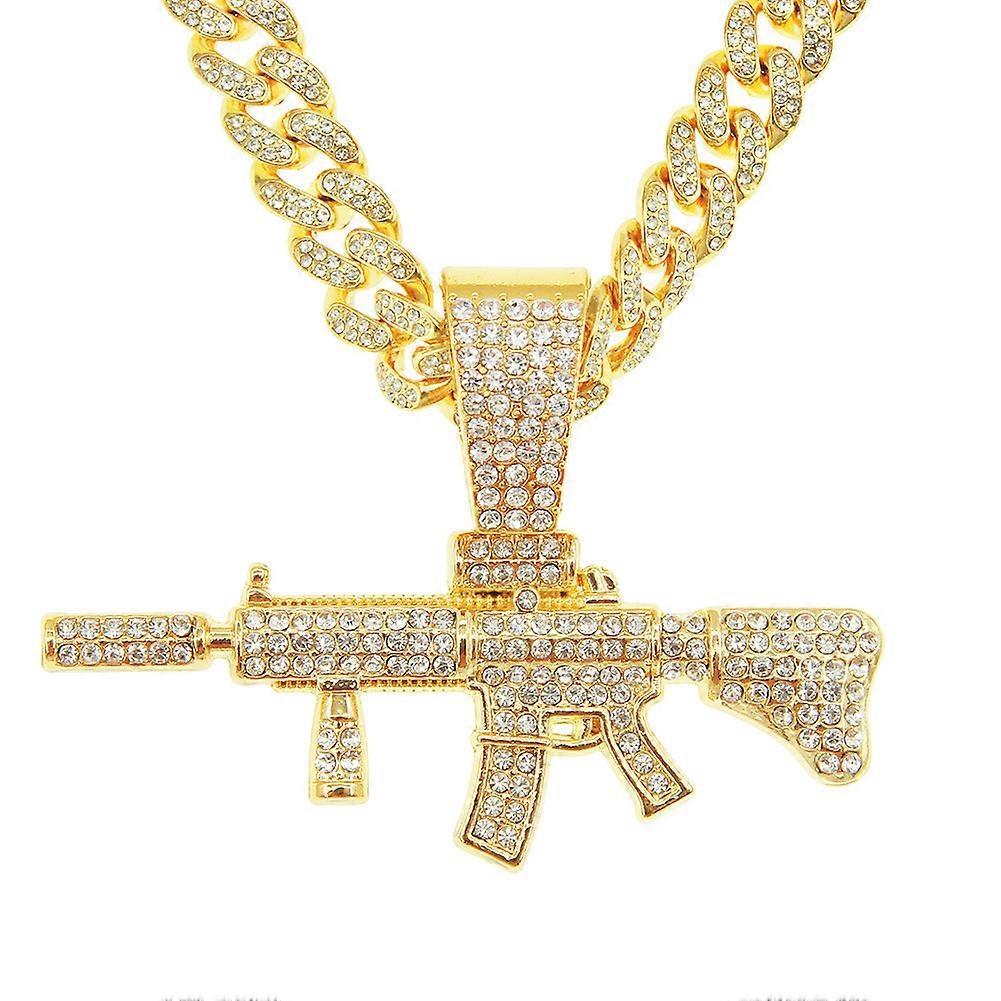 Hip Hop Uzi Machine Gun & Full Iced 1 Row Cubic Zirconia Tennis Chain Necklace