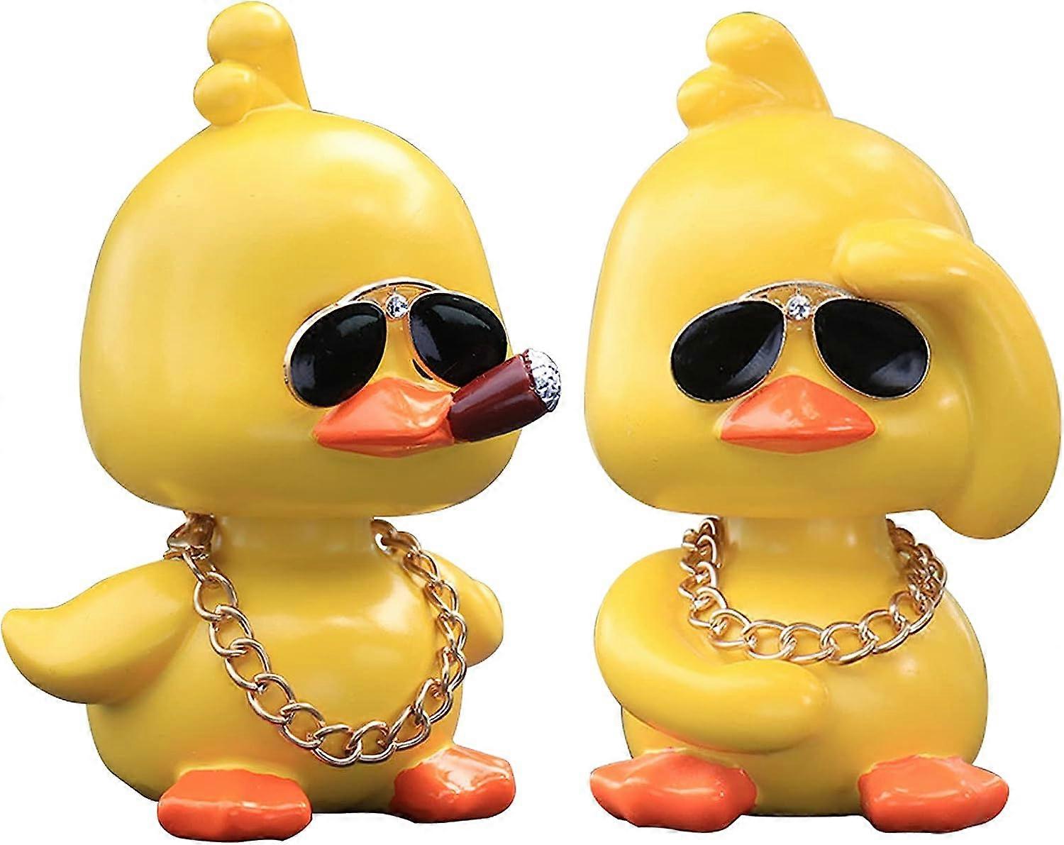 Cute Yellow Duck Toy Car Ornament Cool Duck Car Dashboard Ornament Shaking Head Figure, 2 Pack