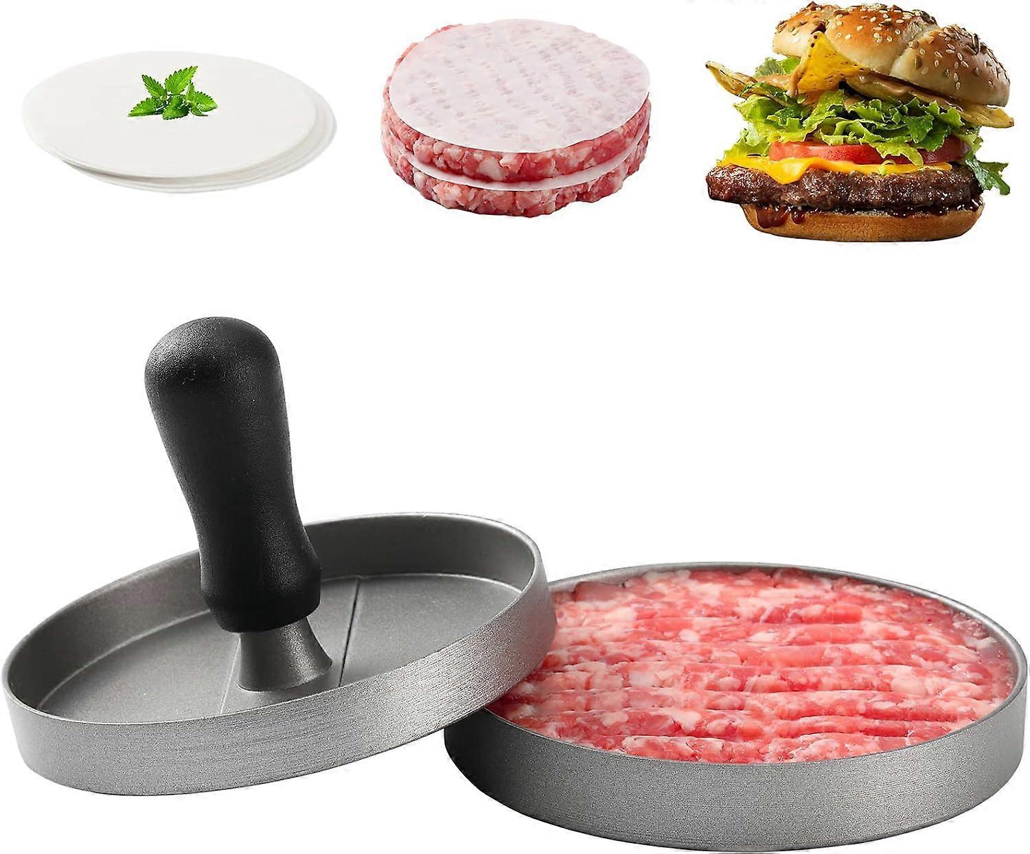 برجر برس ، مطريات اللحوم المصنوعة من سبائك الألومنيوم غير اللاصقة ، برجر برس مع 100 ورقة همبرغر بابيه