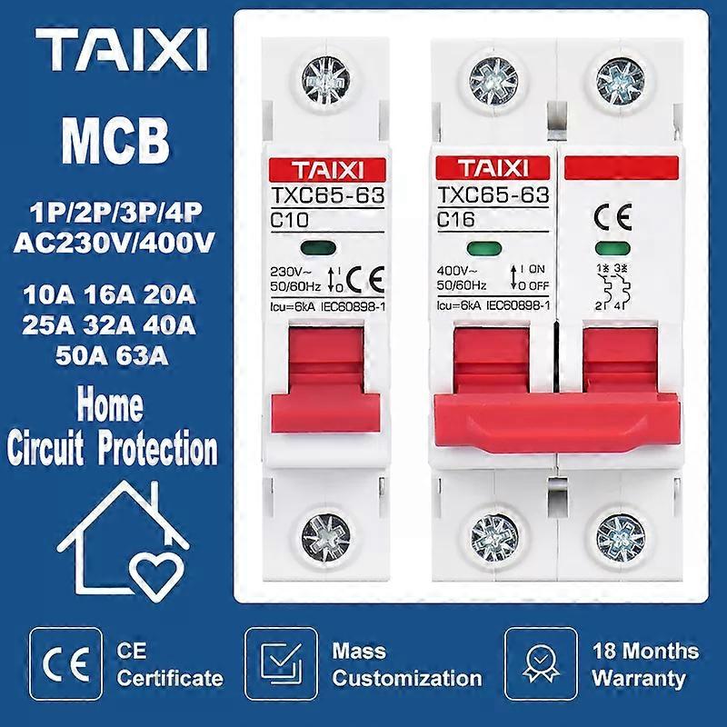 Miniature Circuit Breaker AC MCB 220V 400V 16A 20A 25A 32A 40A 50A 63A Short Circuit Overload Protection