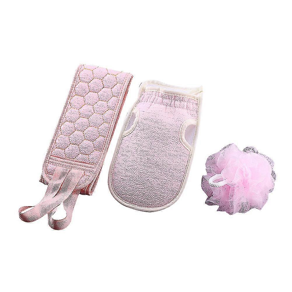 3pcs/set Bath & Shower Towel + Bath Mitt + Bath Ball #pink
