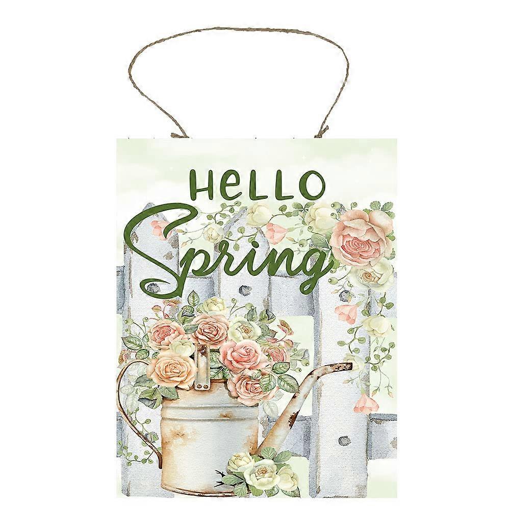 Hello Spring Peach Roses Wood Sign