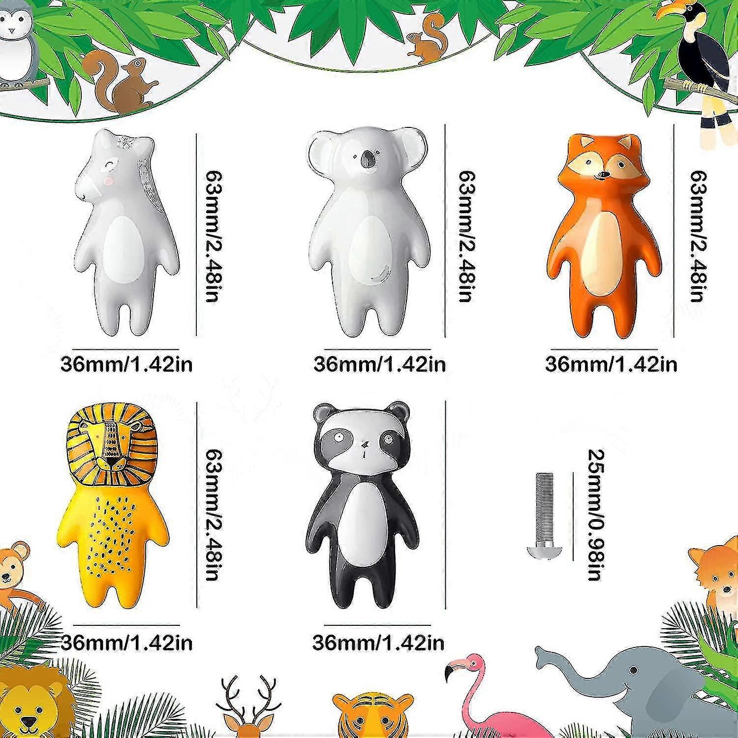 5 Pieces Cute Animal Knobs Kids Handles Ceramic Knobs Animal Drawer Pulls And Knobs Animal Cabinet Knobs--