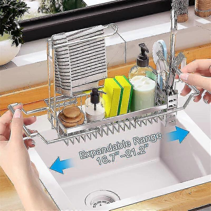 Sponge Holder For Kitchen Sink,caddy, Expandable(16.7-21.2inch)silver