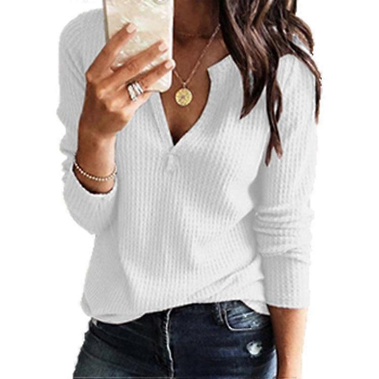Kvinnor Stickad Tröja V-ringad Långärmad Topp