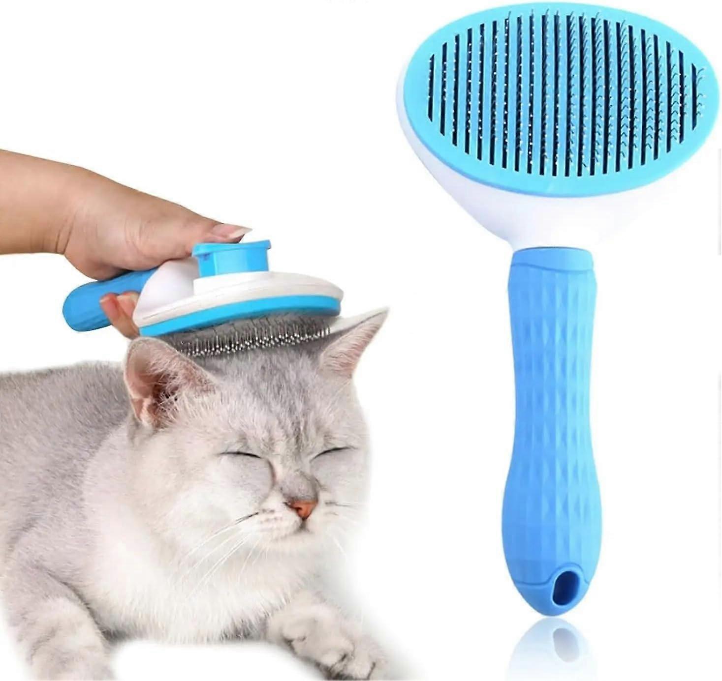 Self-Cleaning Slicker Brush for Dogs and Cats - Grooming Comb with Smooth Handle and Cleaning Button - Pet Grooming Tool