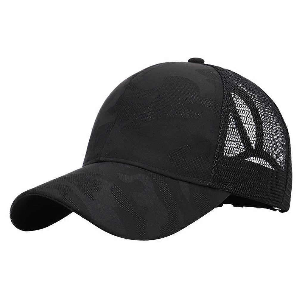Women Ponytail Messy Bun Baseball Cap Camouflage Jacquard Mesh Back for Snapback