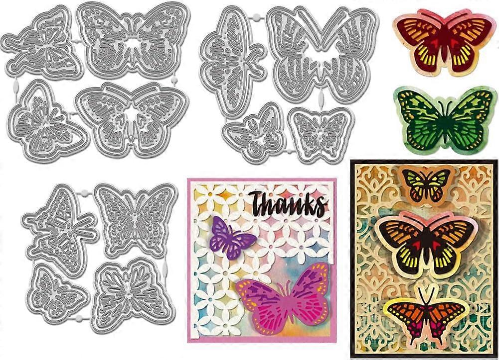 3Pcs Retro Realistic Butterfly Metal Die Cuts Beautiful Butterfly Frame Metal Cutting Dies Stencils Insect Background Frame Dies Stencil Embossing Too