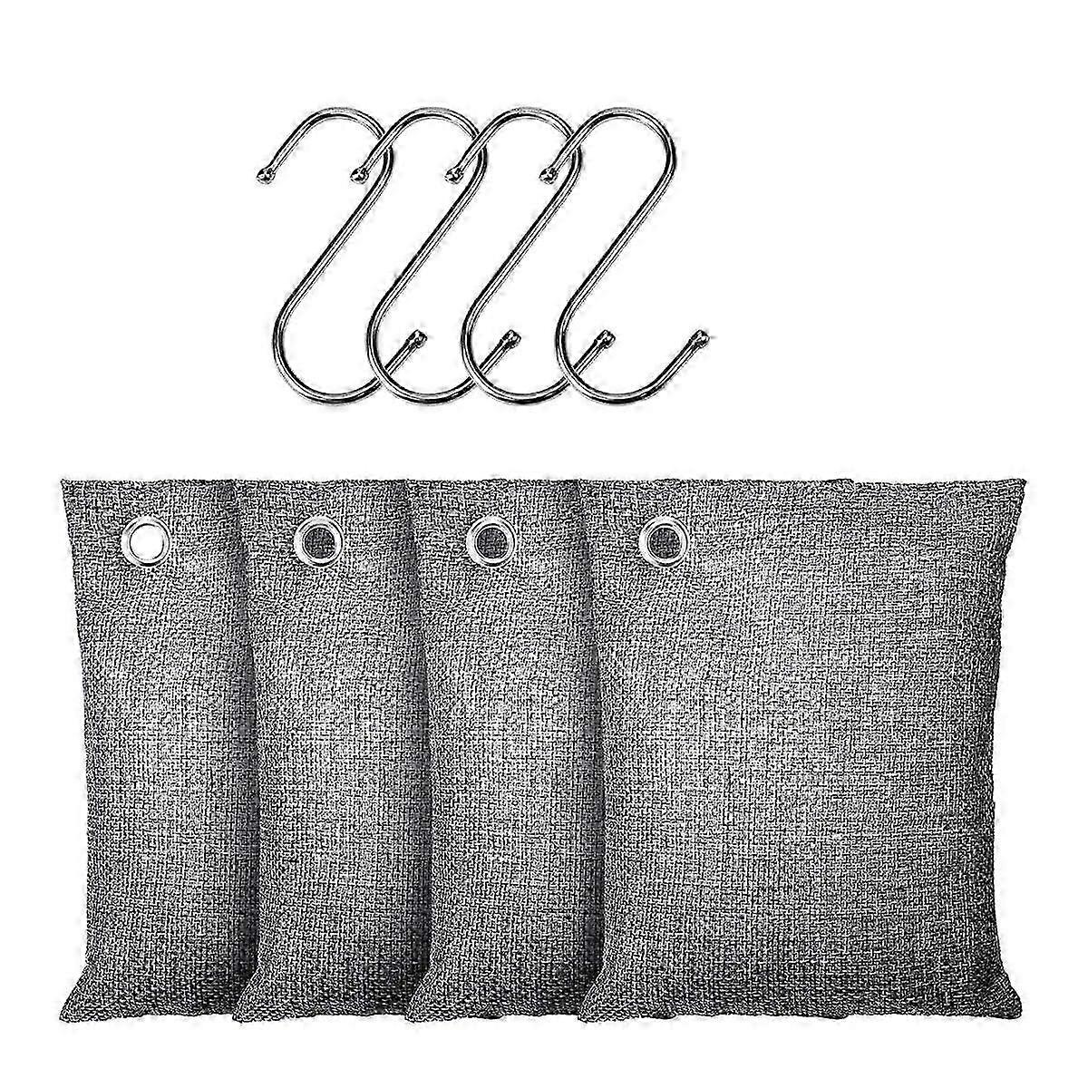 Activated Charcoal Odor Absorber,4x200g with Hooks Nature Odor Eliminator for Strong Odor,Bamboo Charcoal Air Purifying