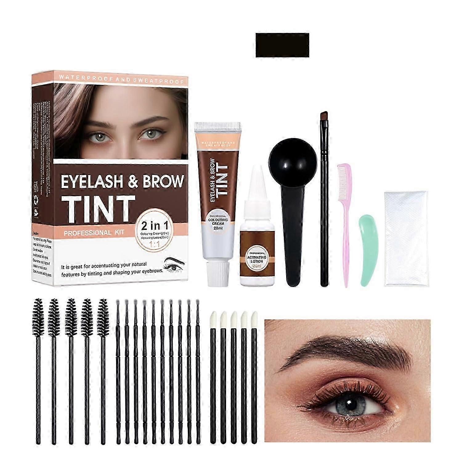 Eyebrow & Eyelash Color Kit, Natural Volumizing Professional Eye Brow Eye Lash Coloring Set Lasts 6 Weeks Instant Safe Easy to Use for Salon Home