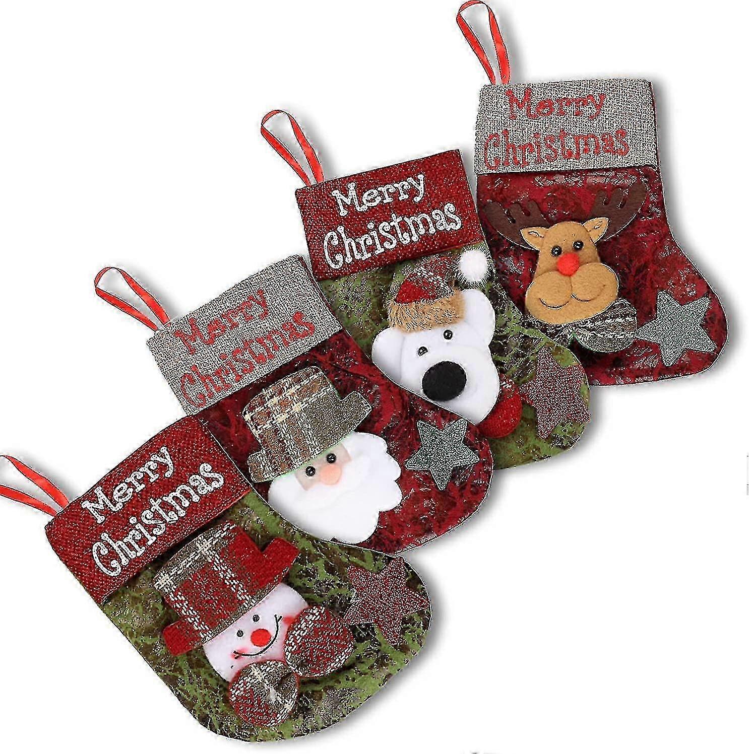 4pcs Christmas Socks Hanging Decorative Gift Bag