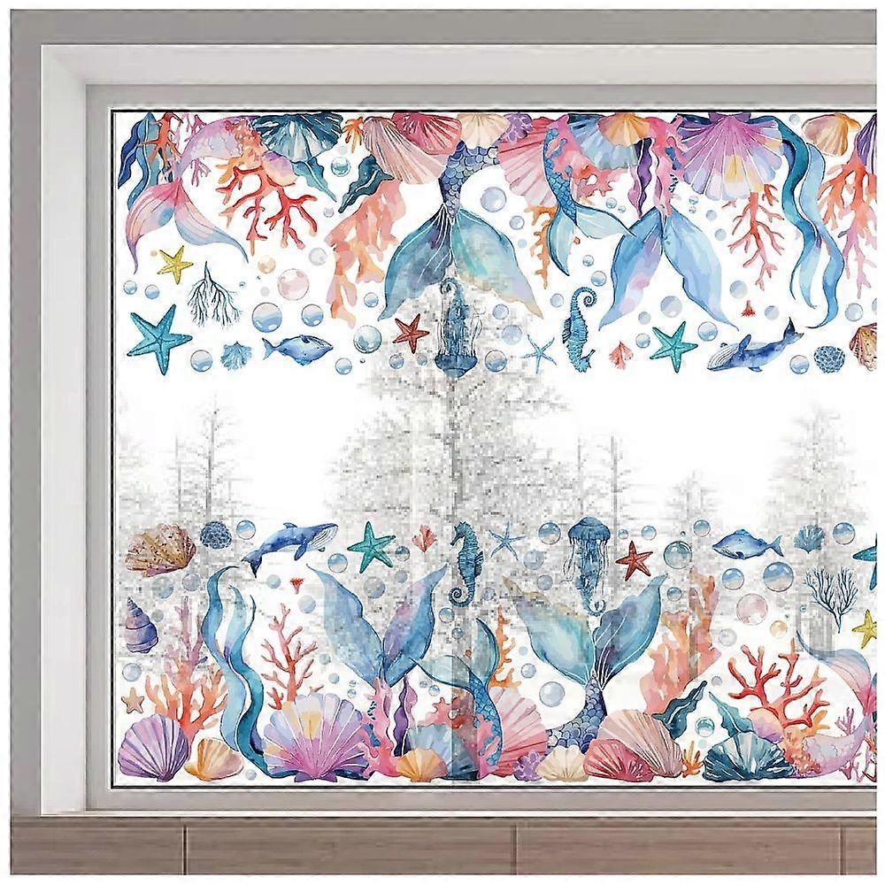 PVC Window Static Stickers Rectangle Shape for Window Decoration Mermaid 380x1160mm