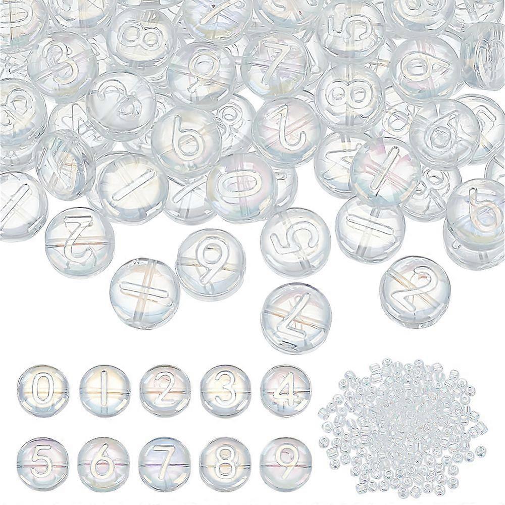 Electroplated Glass Bead Flat Round with Number Clear 4~10x4~4.5mm Hole: 1~1.6mm