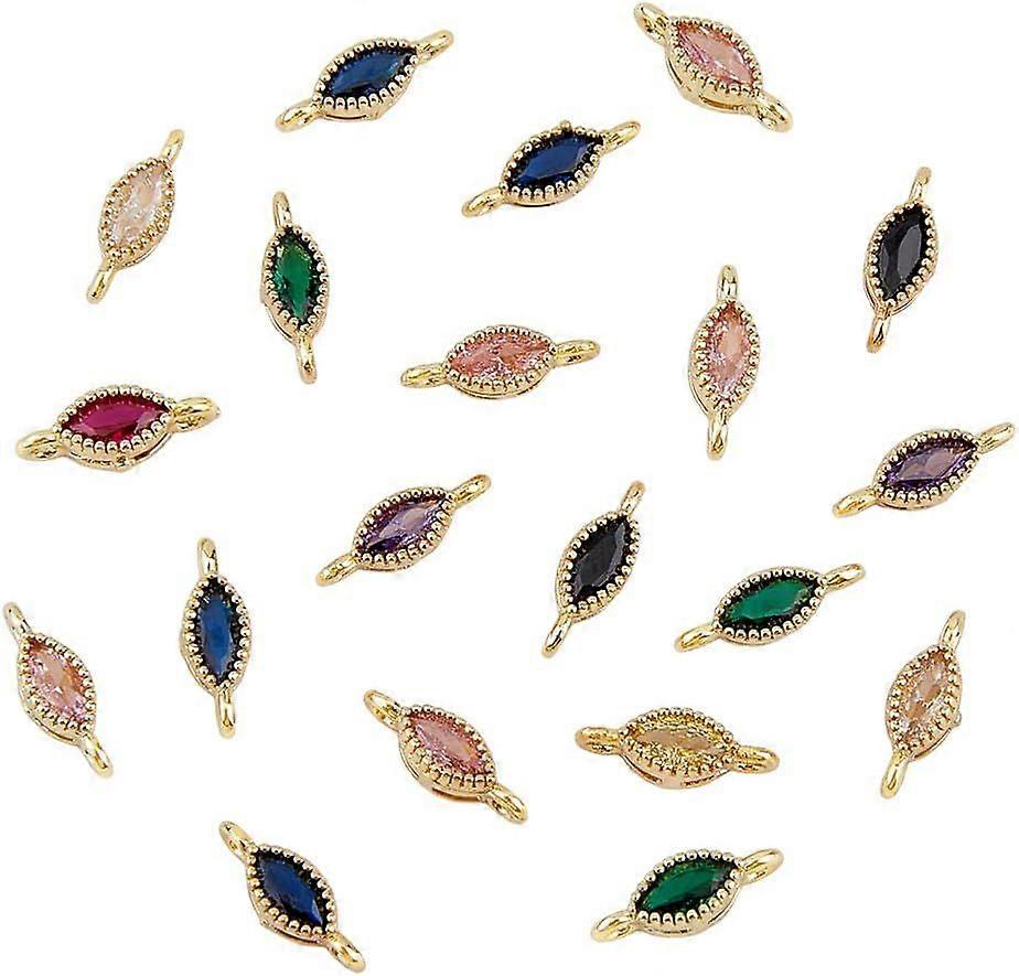 20Pcs Horse Eye Link Charms Mixed Color Tiny Cubic Zirconia Charms 18K Real Gold Plated Rhinestone Double Loop Crystal Connector Charms for Jewelry Ma