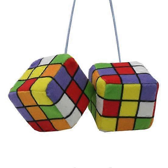 Plush Cube Car Pendant with Lanyard Vintage Charm Rearview Mirror Hanging Decoration Soft
