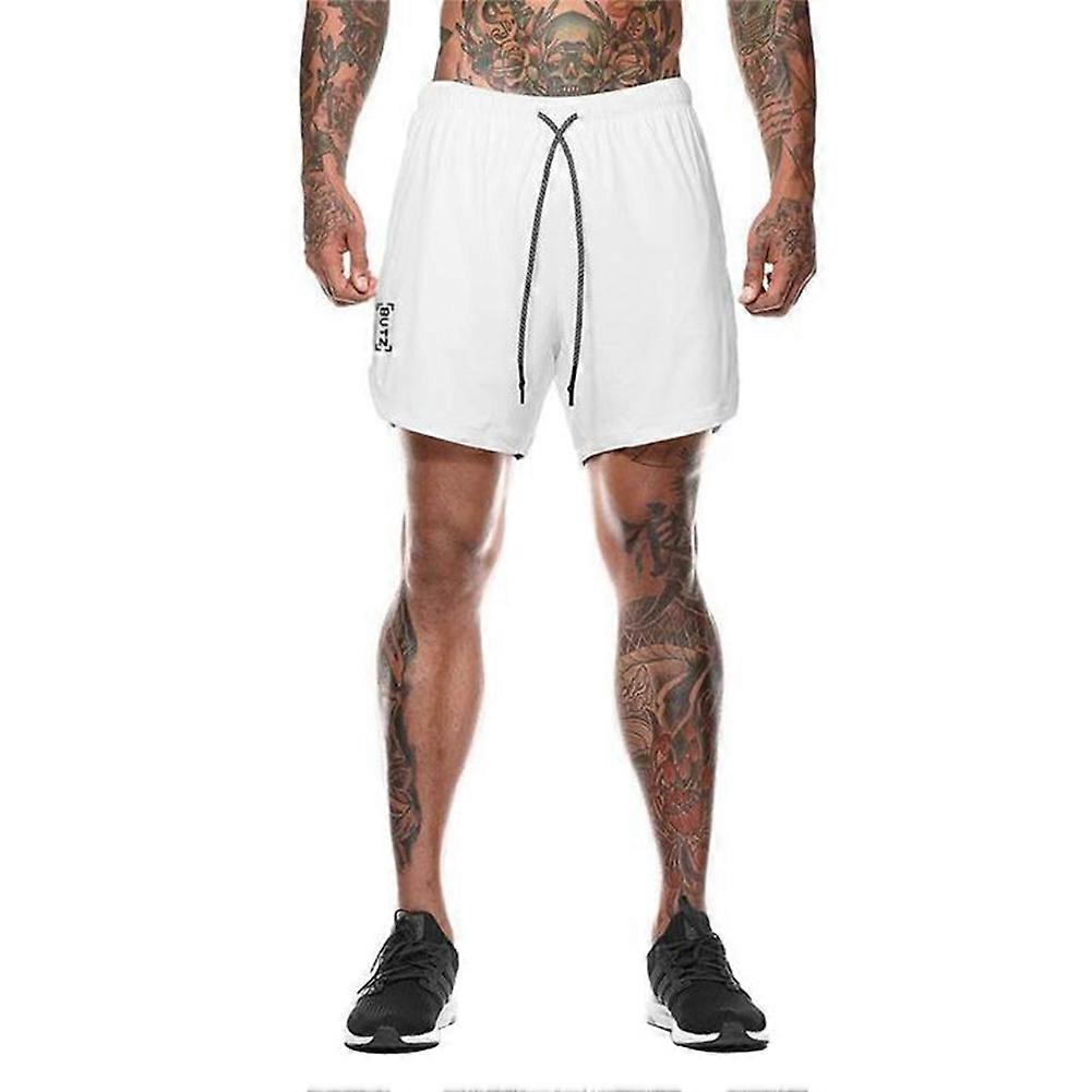 Fashion Men Summer Double Layer Short Pants Elastic Waist Beach Casual Shorts (White 3XL)