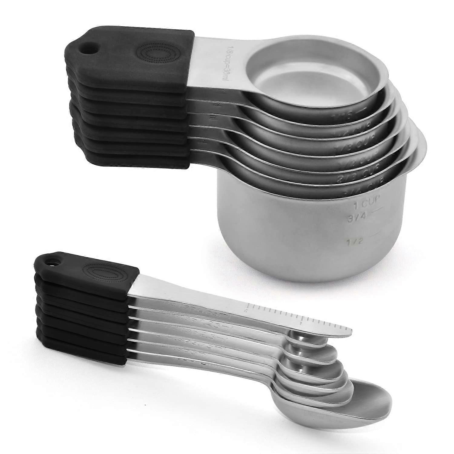 14 Piece Magnetic Stainless Steel Measuring Cups and Spoons Set for Accurate Cooking and Baking Measurements