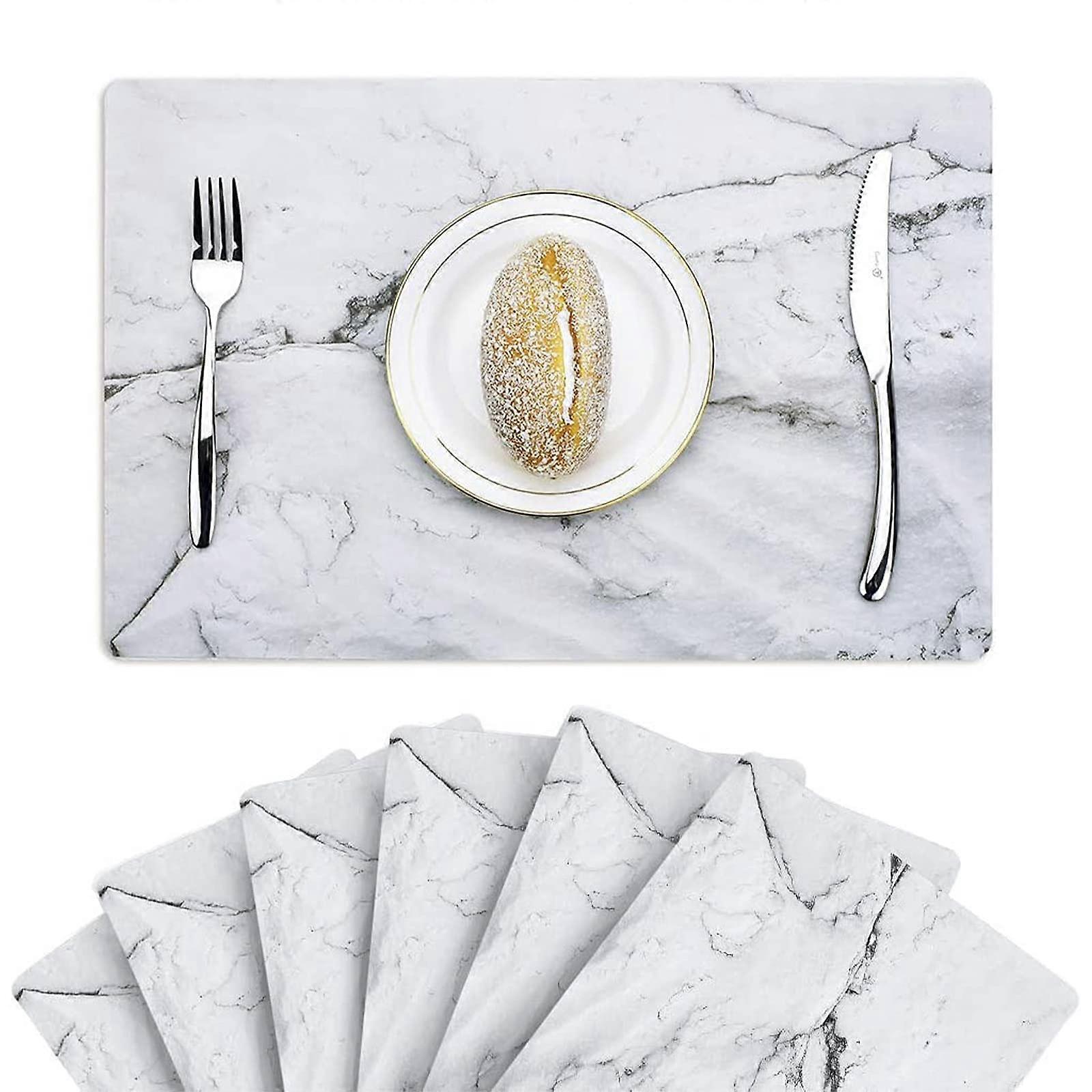 Set of 6 Washable White Marble Placemats for Dining Table