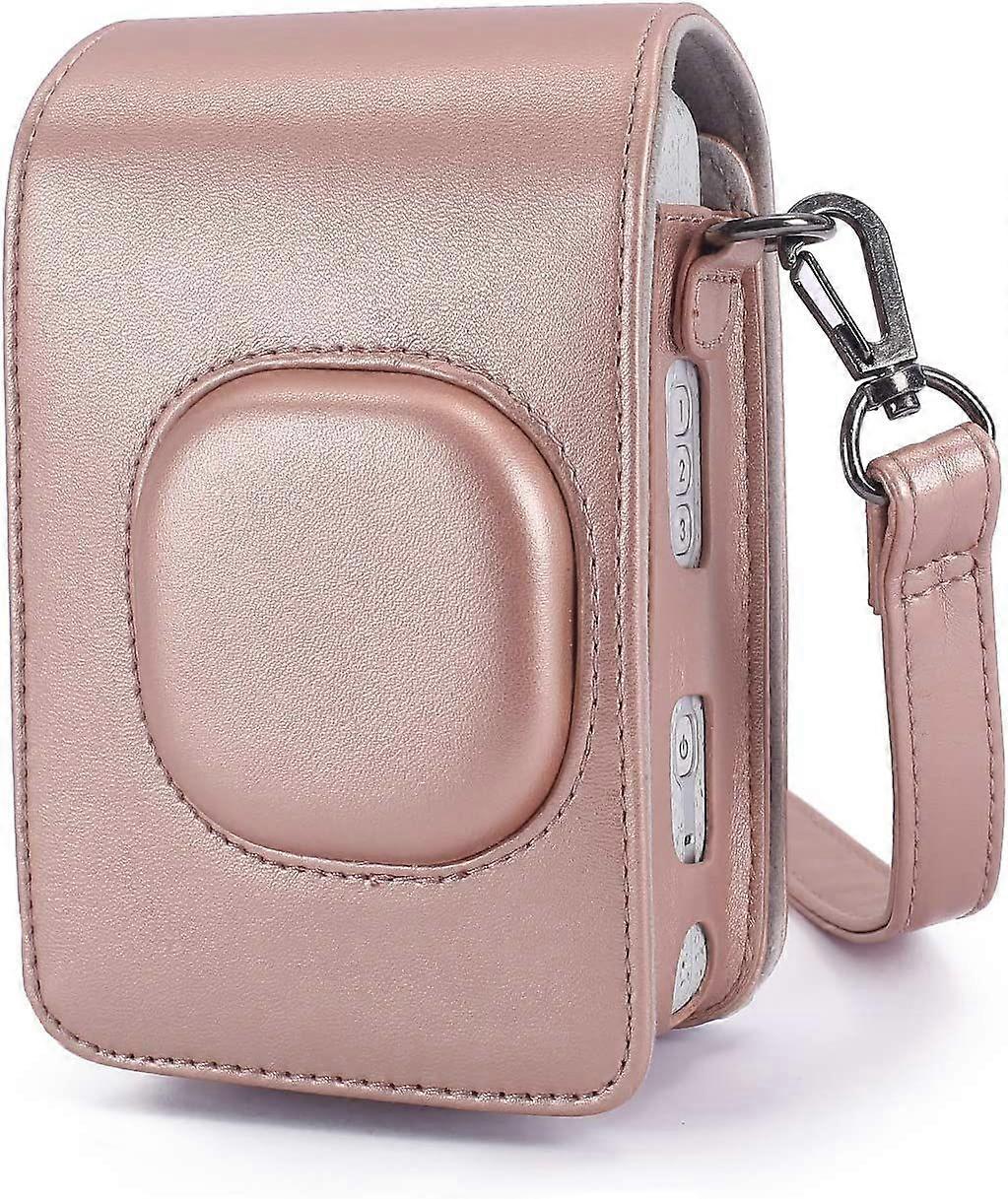 Protective Case Compatible with Instax Mini Liplay Hybrid Instant Camera, Soft PU Leather Bag with Removable/Adjustable Shoulder Strap (Rose Gold